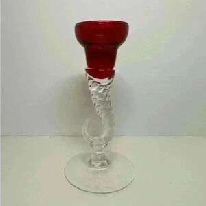 Ruby Red Cornucopia Swirl Hook Candlestick Holder